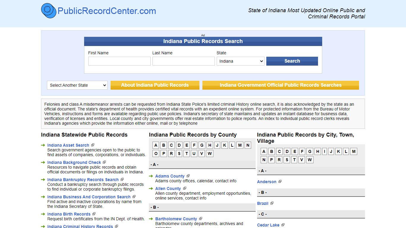 Indiana Free Public Records, Criminal Records And Background Checks